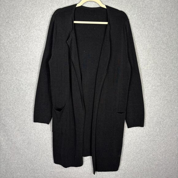 J Crew Cardigan Sweater Small Black Linen Duster Heavy Pockets Lounge Cozy READ‎ - Picture 1 of 12
